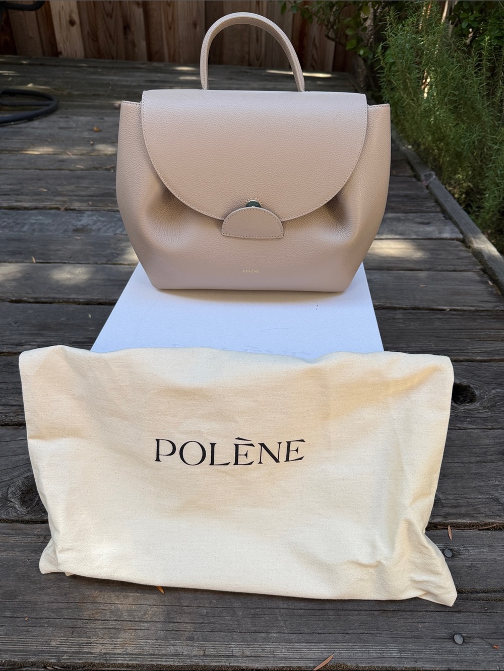 Authentic Polène Numéro Un full-size handbag in taupe